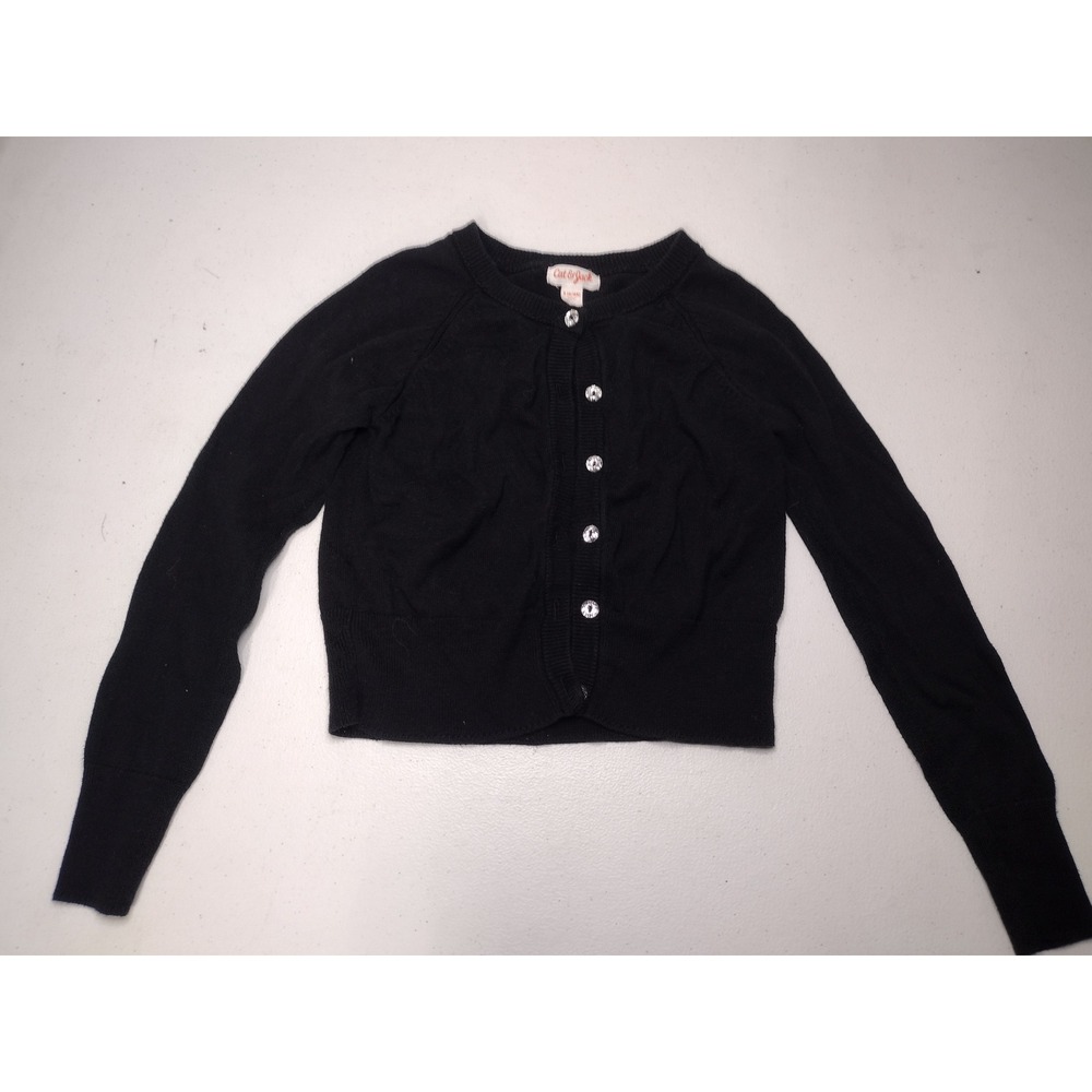 Cat & Jack Girls Black Cardigan Sweater Buttons Size S 6 6X Long‎ Sleeve